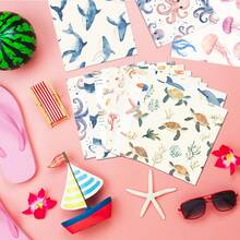 12pcs Summer Party Marine Animal Themed Packaging Paper, Suitable For Gift Decoration And Party Gift Box Decoration - Summer Ocean Style - View 5