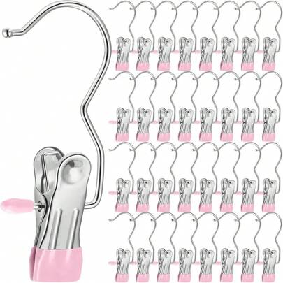 Laundry Hooks Hanging Stainless Steel Clothes Pins Portable Clip Hangers For Closet Travel Socks Pants Handbags Hats Towels