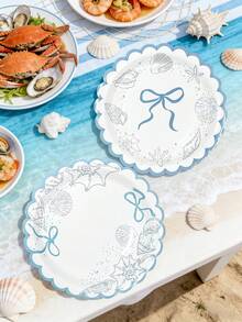 Bộ 10/20/30 đĩa giấy họa tiết vỏ sò ven biển, đĩa giấy dùng một lần với nơ màu xanh nhạt và viền lượn sóng, đĩa giấy tráng miệng 7/9 inch, hoàn hảo cho tiệc bãi biển, tiệc cưới, tiệc mừng em bé và các sự kiện theo chủ đề hàng hải dành cho nam và nữ. - Nhiều màu - Xem 6