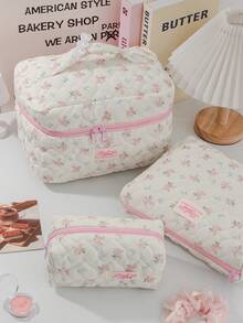 1pc New Ins Style Blue Bow Makeup Bag, Large Capacity Portable Toiletry Bag, Cosmetic Organizer - Multicolor - View 4