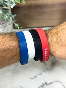 Custom Laser Engraved – Personalized Solid Color Rubber Bracelets In Bulk, Laser Engraved Bracelets, Bulk Sports Wristbands, Event Party Accessories, Custom Text Bracelets, Wedding Favors, Birthday Graduation Bracelets, Stylish Gift For Him, Gift For Her, Unisex Silicone Bands, Custom Sports Wristbands For Events Parties Festivals, Stylish Custom Text Bracelets For Wedding Graduation Birthday, Personalized Gift For Him And Her, Bridesmaid Gift - Multicolor - View 5
