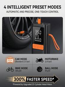 Bộ kích nổ ắc quy ô tô công suất cao, máy nén khí ô tô, bộ sạc đa năng 2 trong 1, tích hợp bơm lốp kỹ thuật số 150 PSI, đèn pin LED, thiết kế búa an toàn, cấu trúc chắc chắn, bao gồm nhiều đầu nối | Dụng cụ khẩn cấp cho xe | Màu cam nổi bật | Hộp đựng - Không dây - Xem 6