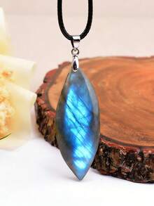 1pc Rhyolite Leaf Pendant Decor, Mineral Specimen Craft, Holiday Gift, Collectible - Labradorite Leaf Pendant - View 13