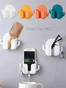 No Drill Fashionable White Plastic Multi-Function Wall Mounted Storage Rack, Suitable For Phone Storage, Bedroom, Living Room, Kitchen And Other Home Organization, Phone Accessory Management - Multicolor - View 1