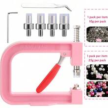 KLONKEE Kit de herramientas de adorno con perlas hechas a mano, máquina fijadora de remaches de perlas, máquina de incrustación de perlas DIY, incluye cuentas, remaches, tornillos, pinzas, llave, bandeja, adecuado para manualidades DIY y joyería - Multicolor - Ver 18