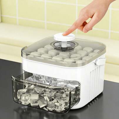 One-Touch Quick Freeze Ice Cube Tray, Dual-Layer Structure, Top Layer For Ice Making, Bottom Layer For Ice Storage, Leak-Proof Cover, Silicone Ice Cube Maker Mold For Sparkling Water, Cold Brew Coffee, Cocktails, Suitable For Home And Party Use