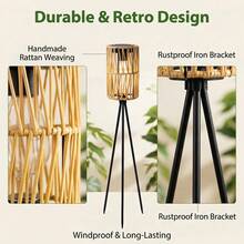31.1-Inch Handwoven Rattan Solar Pathway Light, Rust-Resistant Iron Tripod Stake Lamp With Automatic On/Off, Suitable For Yard, Lawn, Path, Boho Style Decorative Landscape Lighting, Emitting Warm Glow - TY-k232 - View 7