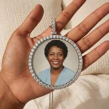 1pc Oversized Customized Round Photo Frame, Solid Rhinestone Pendant, Shiny Accessory For Men, Father's Day Gift - Multicolor - View 16