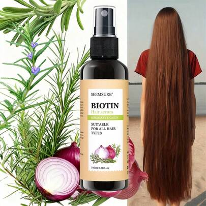 seemsure 生物素迷迭香洋葱护发精华液和喷雾，适合所有发质。保湿精华，强韧发丝，热保护，防止断裂，修护干枯受损发质，修复分叉，抚平毛躁。