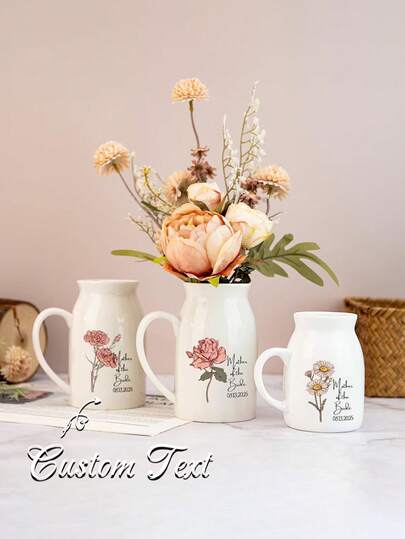 Personalized Wedding Gift For Mother Of The Bride,Mother's Day Gift For Mom,Birth Month Flower Vase,Mother Of The Bride & Groom Ceramic Vase