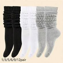 5/10 Pairs Minimalist Casual White Soft Mid-Calf Socks, Comfortable Socks, Crew Socks - White - View 8