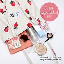 Women Top Handle Bags - Pink Strawberries + Beige Strawberries - View 5