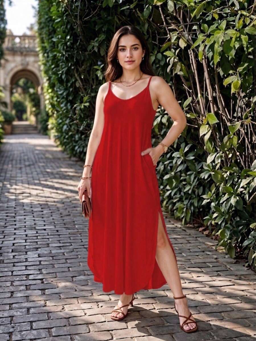 Women Long Dresses - Red - View 1
