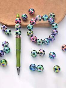 10 piezas de cuentas acrílicas con forma de fútbol de 16 mm de colores mixtos brillantes y aleatorios, adecuadas para hacer pulseras y collares DIY - Suministros de manualidades vibrantes, cuentas para pulseras - Multicolor - Ver 5