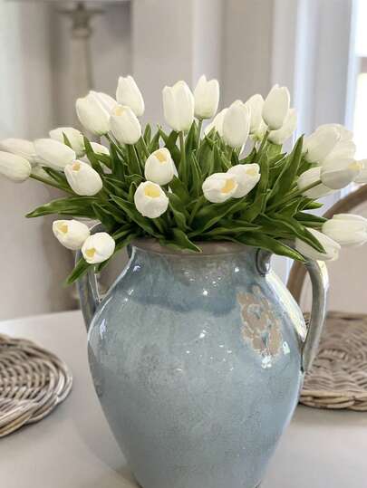 Bó hoa tulip trắng nhân tạo (12 bông/6 bông/1 bó), cảm giác như thật, quà tặng Ngày của Mẹ, Lễ Phục Sinh, hoa mùa xuân, trang trí nhà cửa.