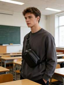 男士简约仿皮斜挎包，休闲胸包，防水单肩包，适合旅行和日常通勤 - 彩色 - 查看 5