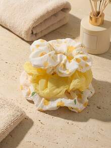 5pcs Sweet & Lovely Yellow-Colored Hair Scrunchies Set For Girls, Suitable For Daily Life And Vacation - Yellow - View 5