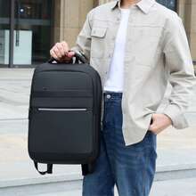 Multi-Pocket Business Backpack For Men, Oxford Fabric Commuter Bag, Minimalist Design With Reflective Zipper - Black - View 4