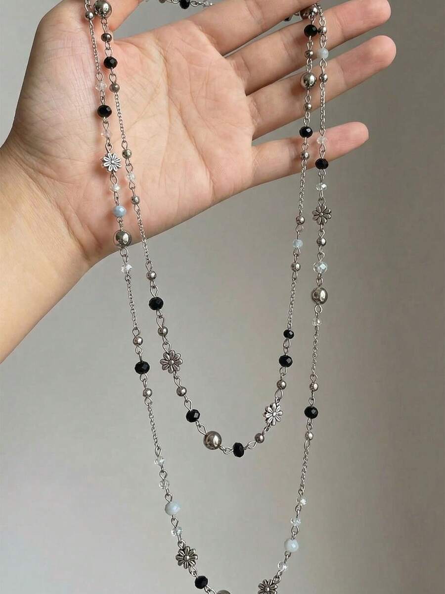 1pc Vintage Layered Long Necklace, Bohemian Beaded Necklace, Necklace For Women, Suitable For Daily Decoration, Outfit Matching, Dating, Party, Holiday Gift [Accessories Random] - Multicolor - View 1