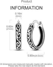 Hapour Vintage Filigree 925 Sterling Silver Oval Small Hoop Earrings For Women Fashion Flower Dainty Huggie Hoops Hypoallergenic  Jewelry Birthday Gift For Her - Black - View 5