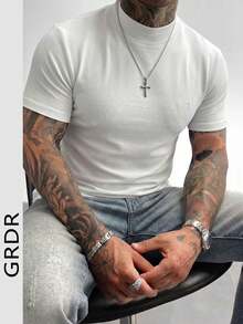 GRDR Men's Fashionable Summer Short Sleeve Mock Neck T-Shirt - White - View 5