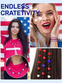 4th Of July DIY Craft Project Red White Blue Acrylic Beads, Suitable For Making Bracelets, Braiding, Decorations, 4th Of July Memorial Decorations, Red White Blue Pom Pom Beads, Suitable For Making 4th Of July Decorations, Friendship Bracelets, Jewelry Necklaces And Handicrafts - Multicolor - View 6