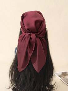 1pc Women's 2026 Spring/Summer Fashion Minimalist Square Scarf/Bandana, Casual Versatile Headwrap,Beach,Holiday - Burgundy - View 1