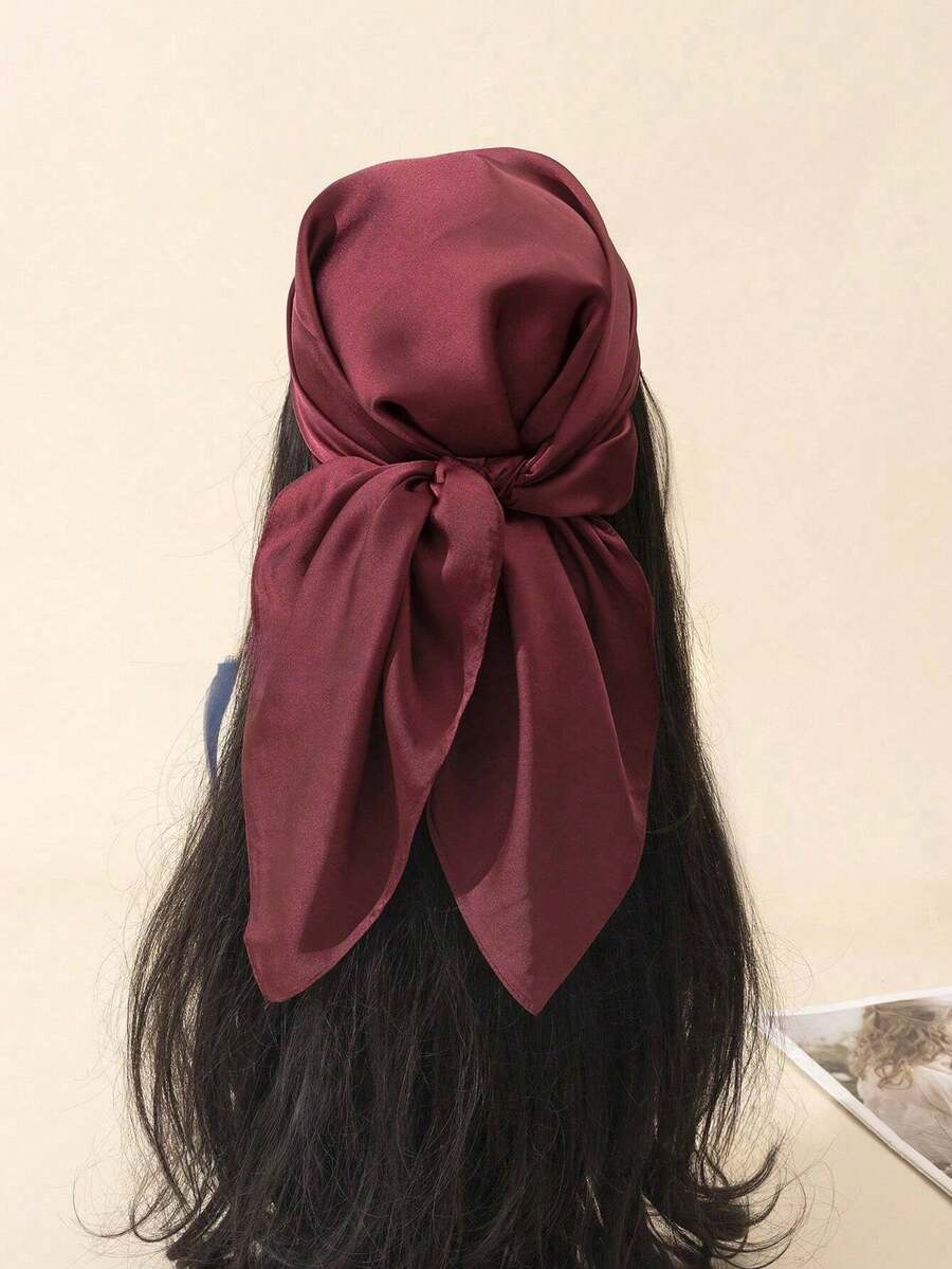 1pc Women's 2026 Spring/Summer Fashion Minimalist Square Scarf/Bandana, Casual Versatile Headwrap,Beach,Holiday - Burgundy - View 1