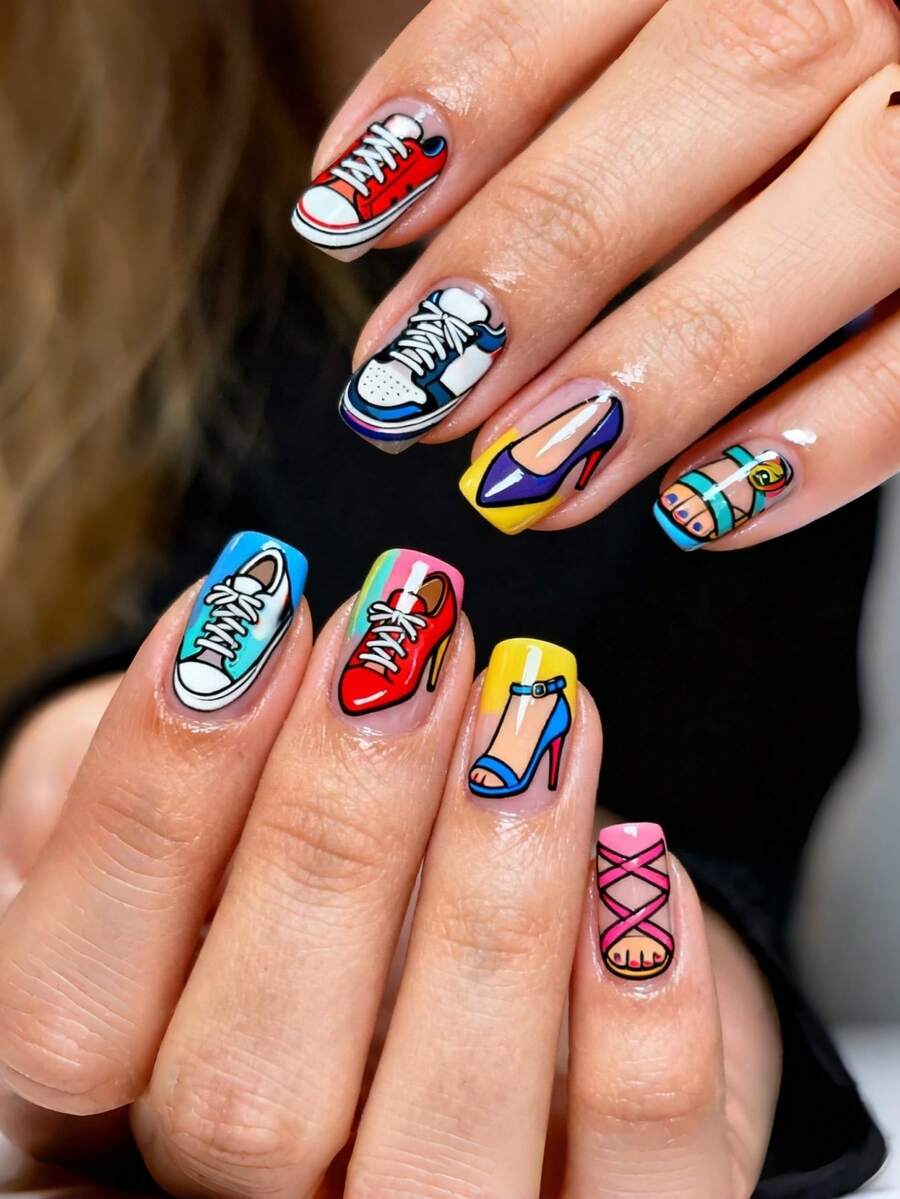 Summer Nails Short Nails Y2k Nails Colorful, Stylish Shoes Press On Nails - Multicolor - View 1