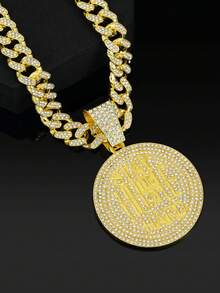 嘻哈项链] 1条闪亮水钻嘻哈链项链 | 男女皆宜的金色合金设计，配有刻有“保持谦逊”字样的吊坠 - 生日和情人节的完美礼物 - stay hard吊墜項鍊 - 查看 10