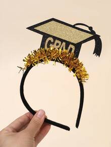 1pc Golden Glitter Headband For Girls Graduation Cap Decor Hairband Shining Ribbon Hair Hoop Elegant Cute Headwear Graduation Party/Ceremony Headdress Teens Hair Accessories - Gold - View 5