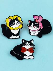 Spilla in smalto a forma di gatto carino - Spilla divertente a forma di gattino cartone animato per borsa, giacca & zaino - Multicolore - Visualizzare 3