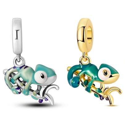 1 pieza Encanto de animal del bosque camaleón que cambia de color a color plateado, ideal para hacer joyas, accesorio de joyería diario para mujer, regalo de joyería de cumpleaños