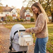 Organizador universal para cochecito con portavasos aislado, bolsa desmontable para teléfono y correa para el hombro, se adapta a cochecitos como Baby Jogger, Britax, BOB, paraguas y cochecitos para mascotas - Multicolor - Ver 3