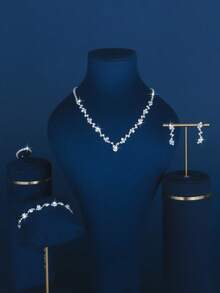 4pcs/Set Fashion Classic Style Necklace, Earrings, Bracelet And Ring - Wedding Jewelry Accessories, Perfect For Parties, Evening Events And Holiday Halloween. - Silver - View 6