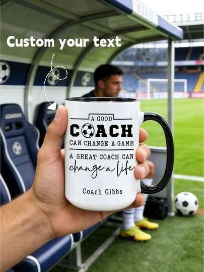 1 Peça Caneca de Futebol Personalizada - Design de Texto Personalizado, Elegante e Funcional, Perfeita para Uso Diário em Casa, Escritório ou Viagem, Presente Único para Fãs e Jogadores de Futebol