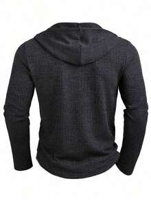 Men's Textured Dual-Tone Ribbed Splice Contrast Color Outdoor Sports Casual Hoodie, For Fall, Long Sleeve Top - Grey - View 4
