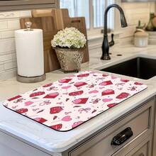 1pc Kitchen Counter Drying Mat, Absorbent Non-Slip Coffee Pad, Heat Resistant Countertop Decor For Coffee Bar, Dining Table, Multiple Styles Available - Red Heart Collage - View 5