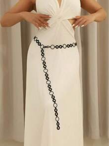 1 chiếc thắt lưng nữ hình tròn rỗng lượn sóng, thiết kế thắt eo cổ điển, phù hợp cho trang phục thường ngày mùa hè, món quà Giáng sinh tuyệt vời cho trang phục mùa hè. - màu đen - Xem 4