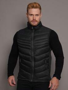 Men's Double-Sided Puffer Vest With Zipper For Winter - Verde militar - Ver 1