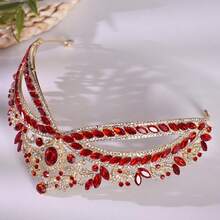 浪漫洛可可风格优雅闪亮水晶镶嵌多层耳环，散发奢华光泽 - 紅色 - 查看 2