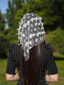 浪漫3D蝴蝶蕾丝三角网眼围巾，女士浪漫配饰 - 白色 - 查看 3