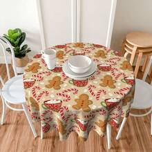 Blue Sage Green Floral Round Tablecloth - 60 Inch Dia Or 70 Inch Dia Chinoiserie Flower Table Cloth Vintage Boho Floral Polyester Fabric Farmhouse Round Table Cover For Kitchen Party Dining Picnic Outdoor Decor - Gingerbread Man - 查看 4