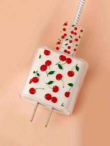 Bộ 5 ốp bảo vệ cáp sạc/adapter bằng TPU in hình quả anh đào, tương thích với bộ sạc Apple 18/20W, ốp vuông trong suốt in hình với đường viền laser chống cong vênh. - Nhiều màu - Xem 3