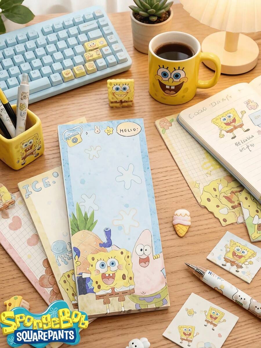 SpongeBob SquarePants 1个海绵宝宝卡通可爱不粘便签本，学生笔记本，非常适合返校、生日派对、主题派对、节日礼物（款式随机） - 彩色 - 查看 1
