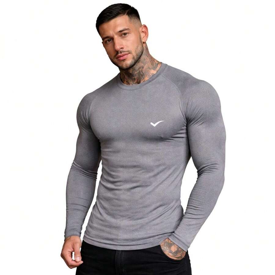 Thermal Shirt Second Skin T-Shirt UV Protection Compression Cold Heat Men's Blouse - Grey - View 1