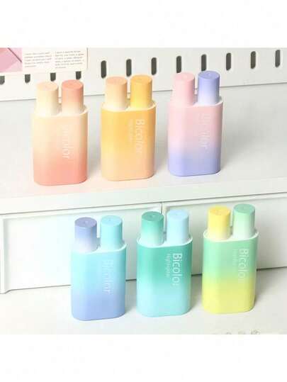 Bút dạ quang hai đầu, hai màu, thiết kế màu chuyển sắc thân thiện với mắt, kiểu dáng thời trang, phù hợp cho học sinh để đánh dấu bài học một cách đầy màu sắc.