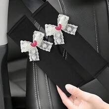 1pc/2pcs Linen Cooling Lace Bow Shoulder Pads, Car Seatbelt Covers, Women Car Interior Accessories - Lace Bow - View 2
