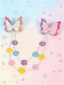 1 Stück Farbverlauf Glitzer Haarspange, Regenbogen Blumen & Schmetterling Dekor Haaraccessoire, süße Haarspange geeignet für Kleine Mädchen im Alltag, Frühling/Sommer Reisen, Party Geschenk - Verschiedenfarbig - Übersicht 1