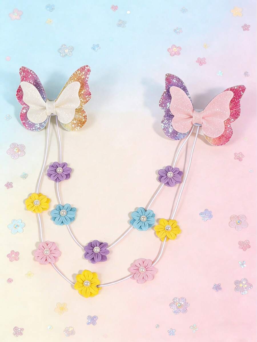 1 Stück Farbverlauf Glitzer Haarspange, Regenbogen Blumen & Schmetterling Dekor Haaraccessoire, süße Haarspange geeignet für Kleine Mädchen im Alltag, Frühling/Sommer Reisen, Party Geschenk - Verschiedenfarbig - Übersicht 1